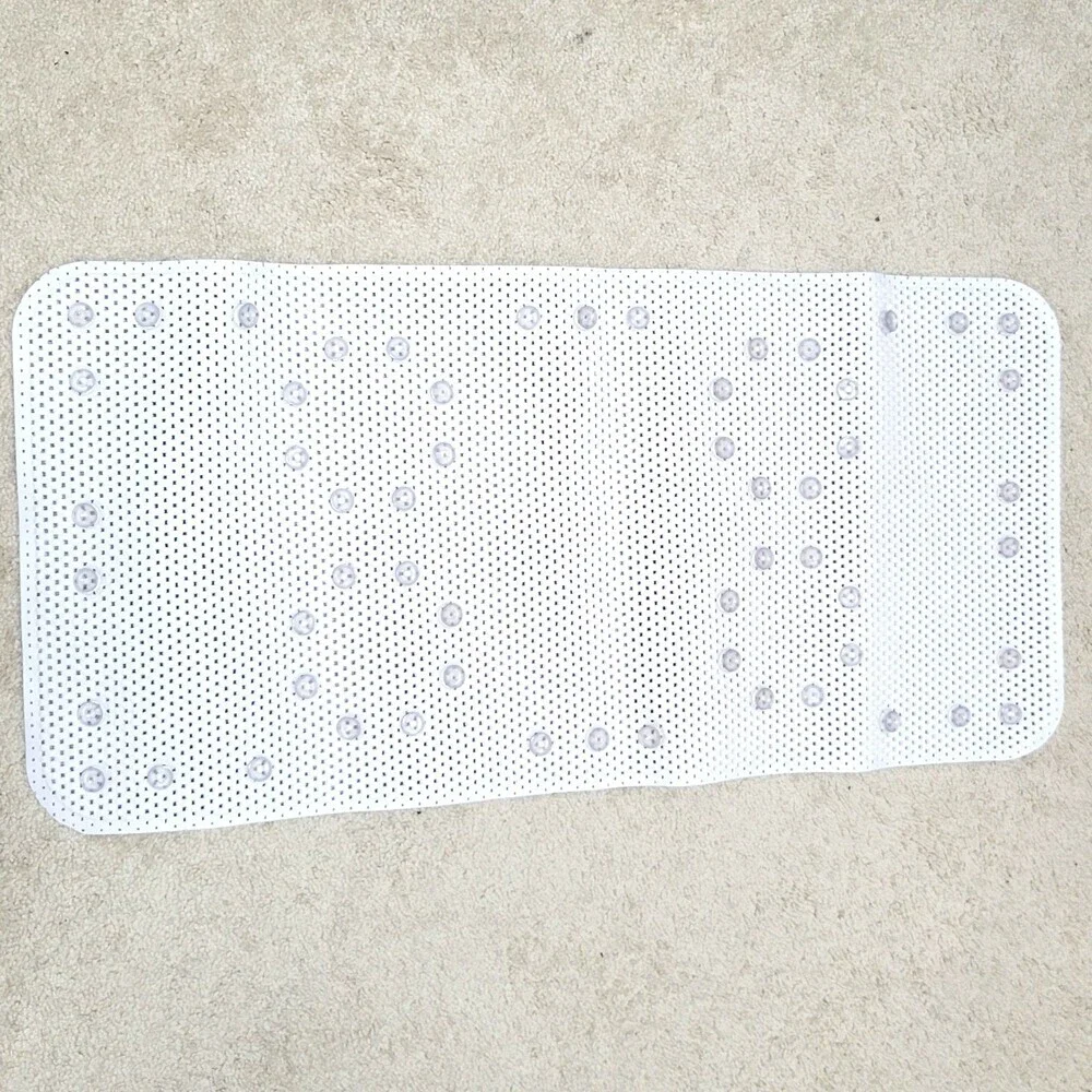 Bathtub Shower Mat Suction Cups Washable Bathroom Gray White Hexagons